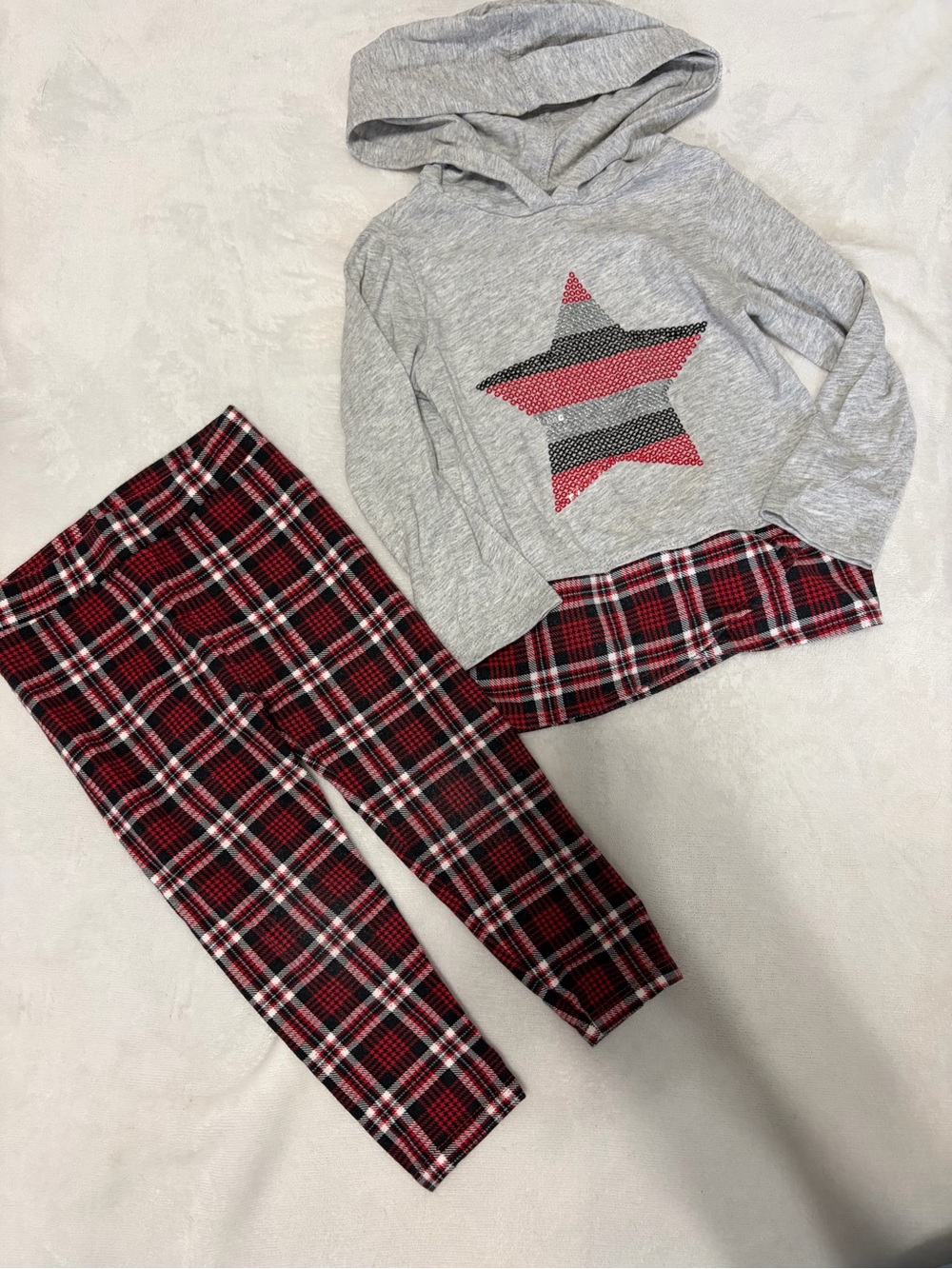 Red Plaid Leggings and Star Hoodie Set